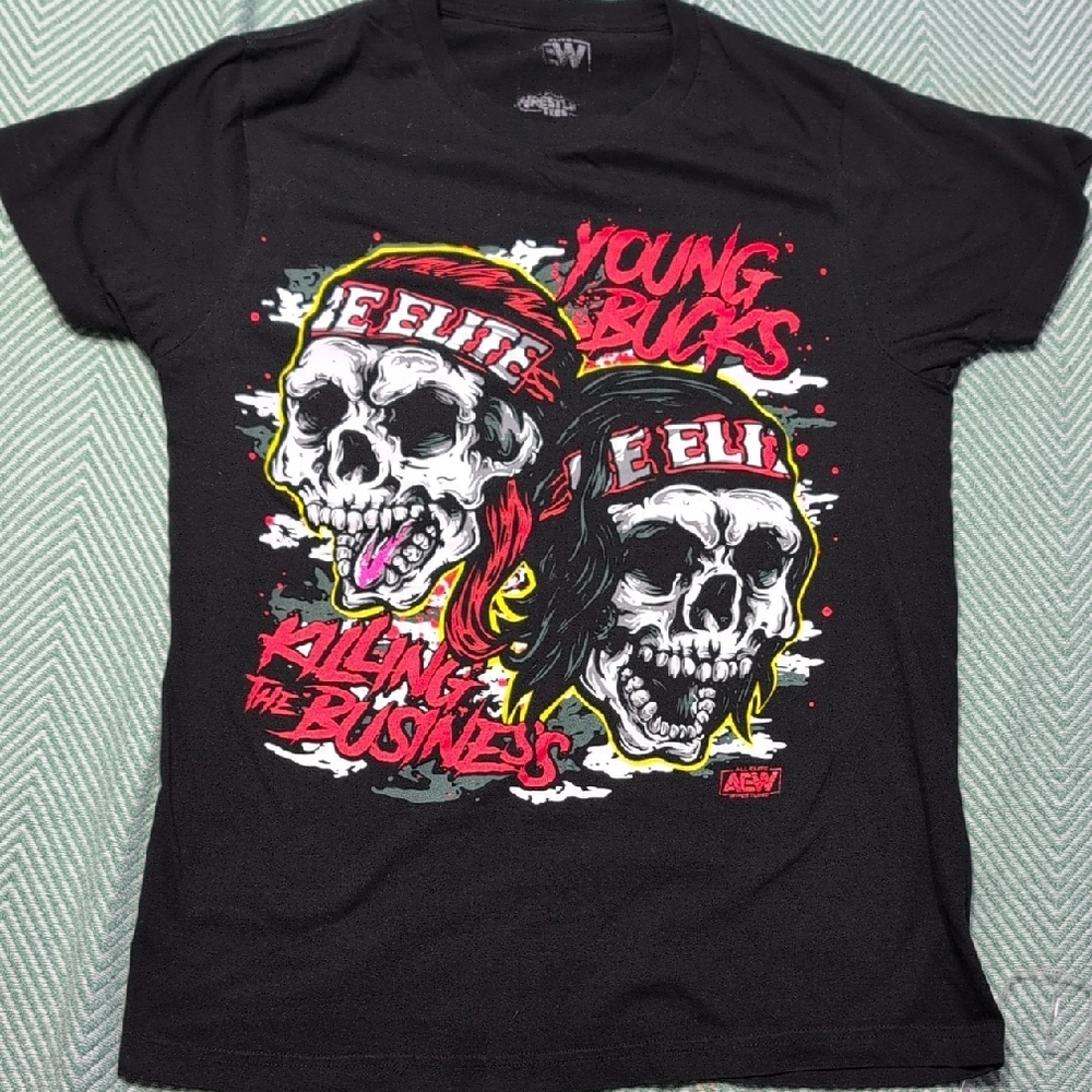 Young‎ Bucks AEW Pro Wrestling Black Short Sleeve T-Shirt Mens Size S 0010
